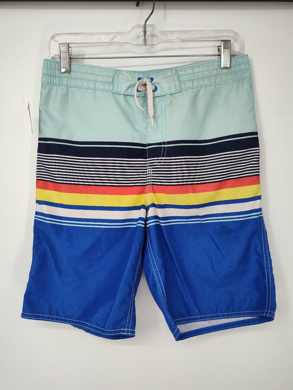 Old Navy Light Aqua, Blue & Yellow Boys' Striped Swim Trunks Size X Large 14-16